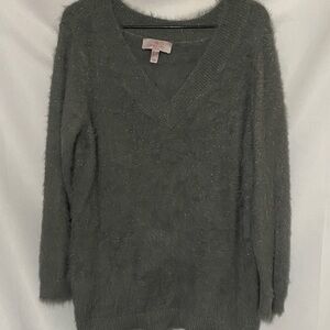 Laurie Felt Gray Wo size Medium Gray V-Neck Eyelash Sweater  SOFT COZY CLEAN